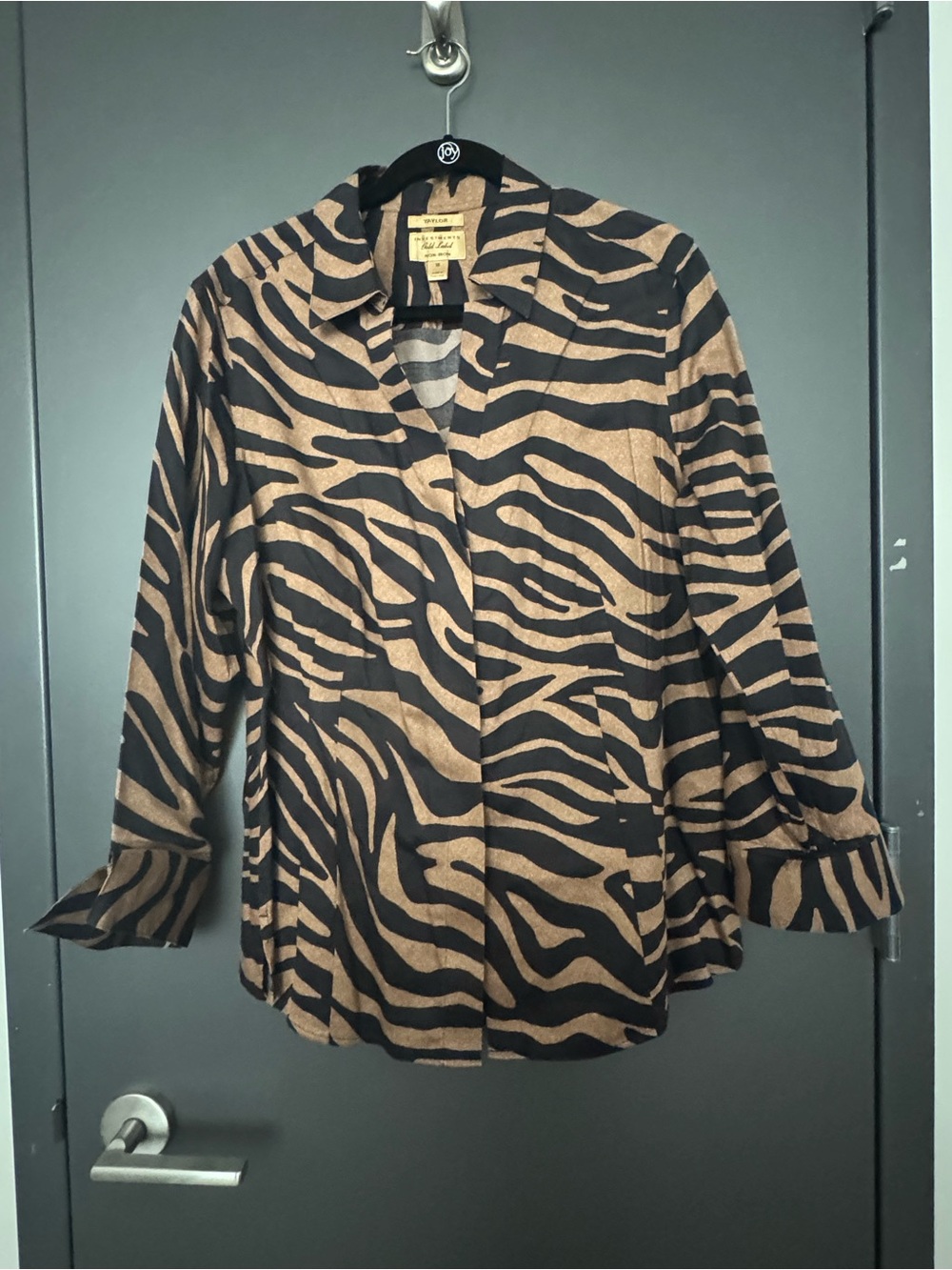 Taylor Zebra-Print Button-Front Shirt - Black & Brown
